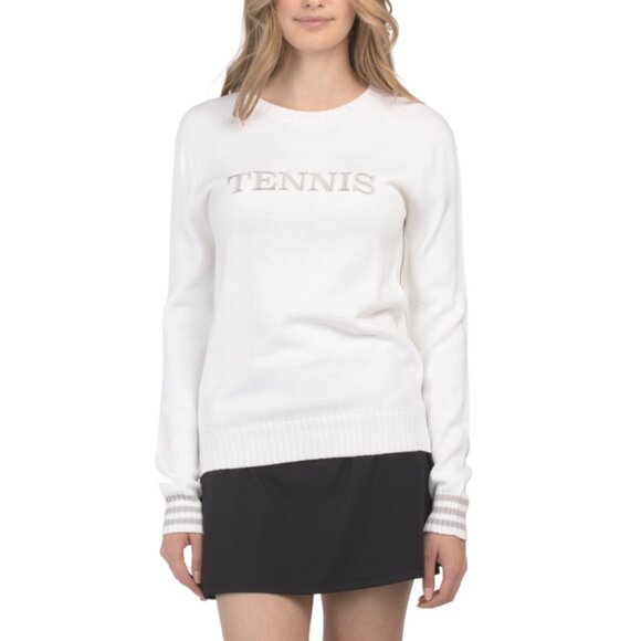 THE BUBBLE White Tennis Embroidered Sweater - Picture 1 of 2